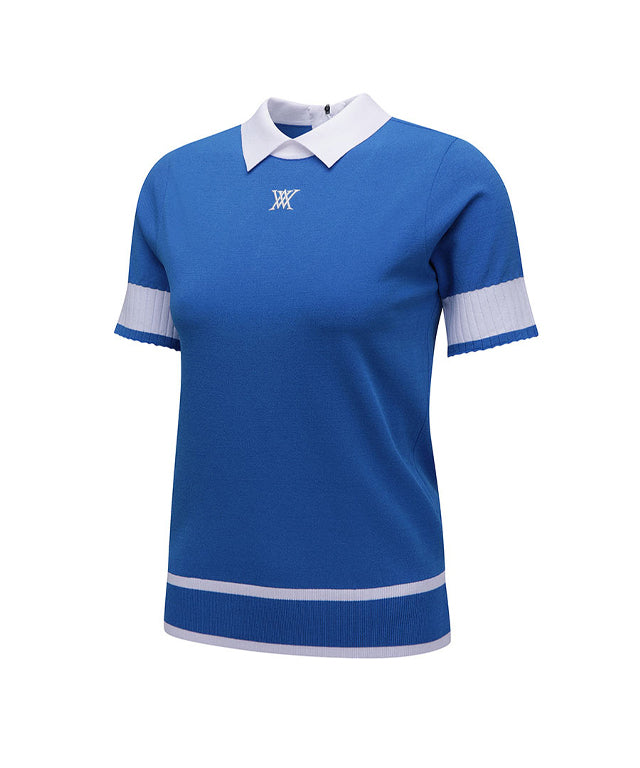 ANEW Golf: Women Back Zipper Point Short Sweater - Blue