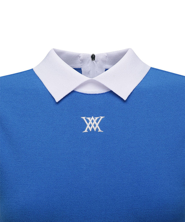 ANEW Golf: Women Back Zipper Point Short Sweater - Blue