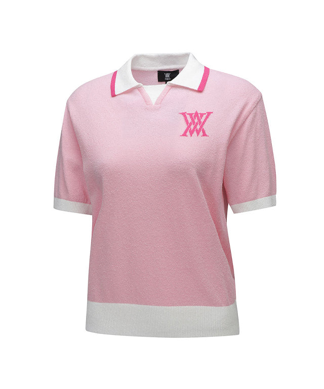 ANEW Golf: Women Chest Big Logo Collar Short Sweater - Light Pink