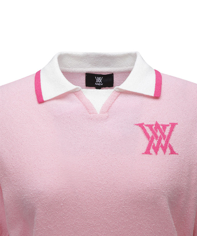 ANEW Golf: Women Chest Big Logo Collar Short Sweater - Light Pink